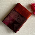 Burgundy Designer Pure Silk Saree With Burnt Orange Pallu And Gold Zari