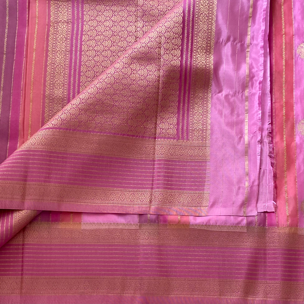 Lotus with Mauve Pink Soft Crepe Silk with Gandaberunda Buttas