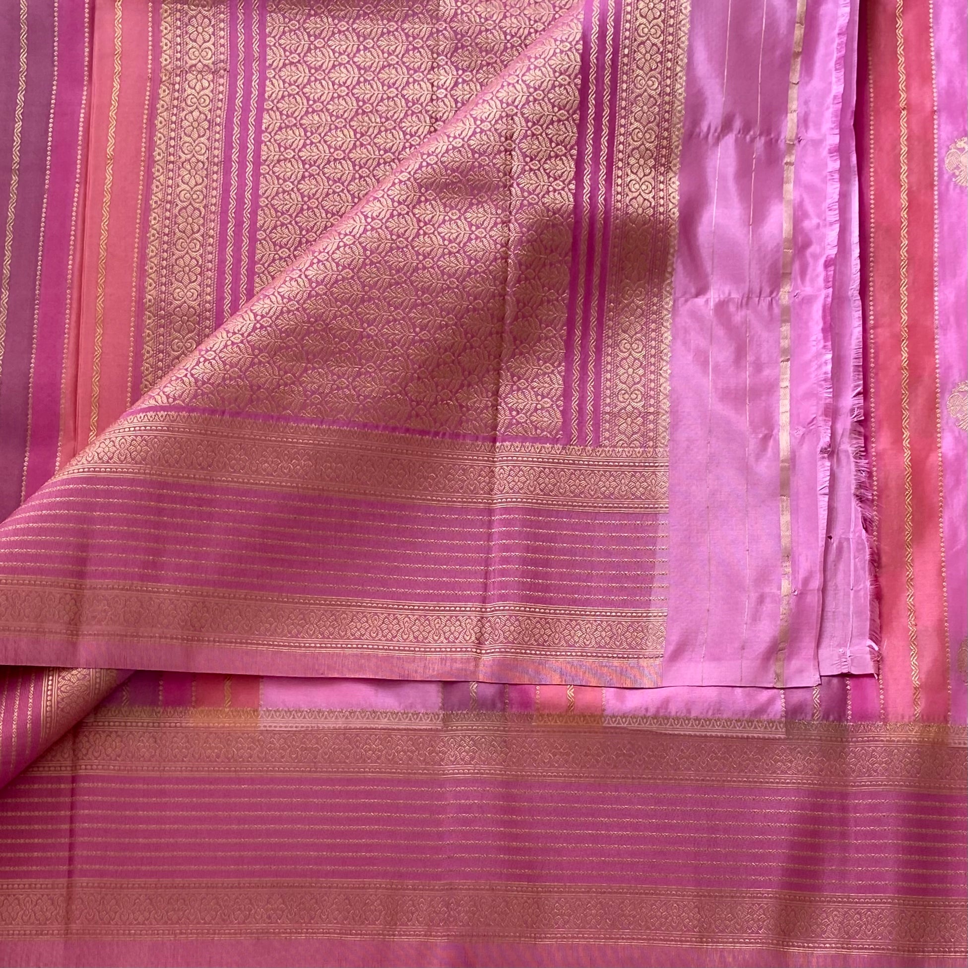 Lotus with Mauve Pink Soft Crepe Silk with Gandaberunda Buttas