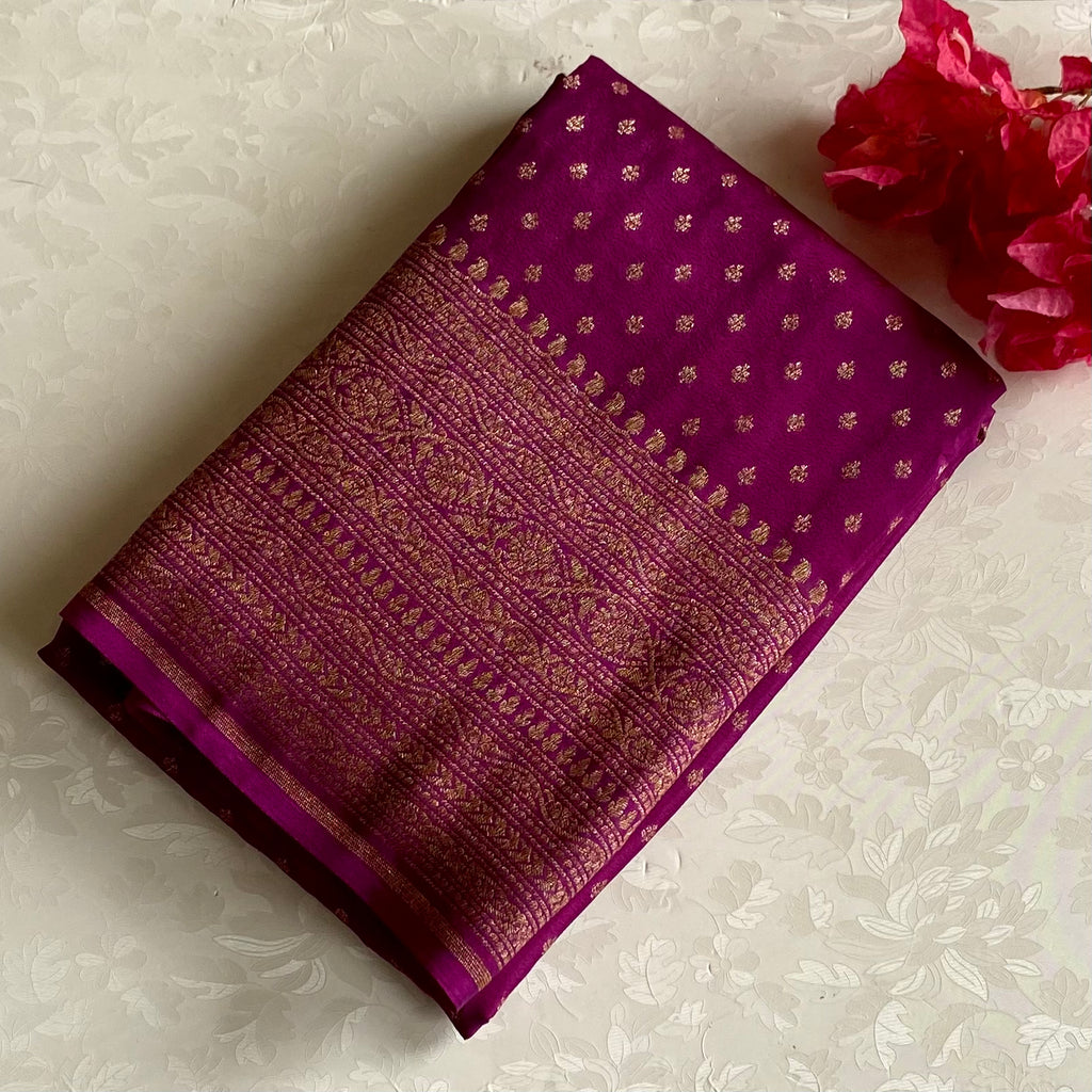 Magenta Stunning Banarasi Soft Crepe Silk with Antique Zari & Rich Pallu