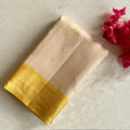 Champagne Beige Designer Pure Silk With Lemon Yellow Pallu Gold Border