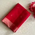 Rani Pinkish Red Designer Pure Silk Saree With Peach Pallu