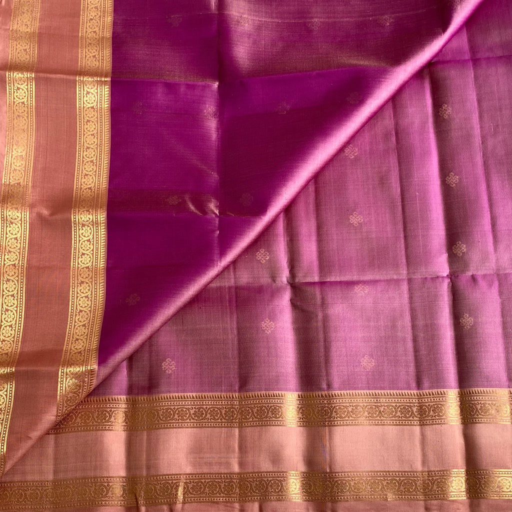 Dreamy Blush Rose Designer Pure Silk Saree With Metallic Dusty Rose Pallu And Zari