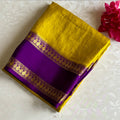 Lime Green Checkered Mysore Crepe Silk Saree With Rich Purple Pallu