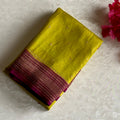 Lime Green Banarasi Crepe Silk Saree With Deep Magenta Wine Pallu And Gold Brocade