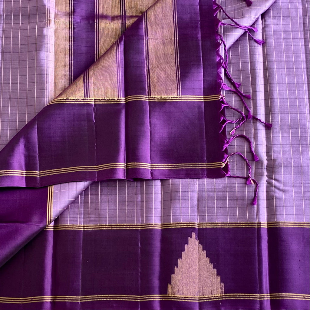 Mauve Lavender & Royal Purple Designer Pure Silk Saree Temple Zari