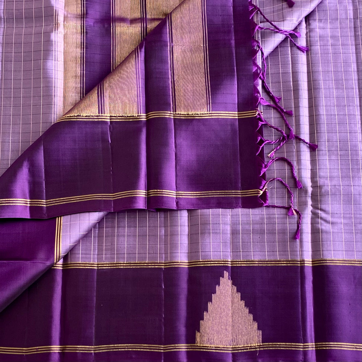 Mauve Lavender & Royal Purple Designer Pure Silk Saree Temple Zari