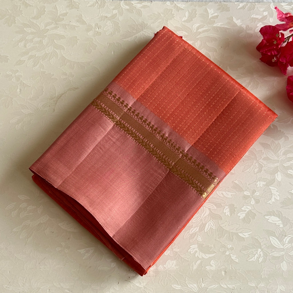 Sunset Orange Designer Pure Silk With Dusty Rose Pallu