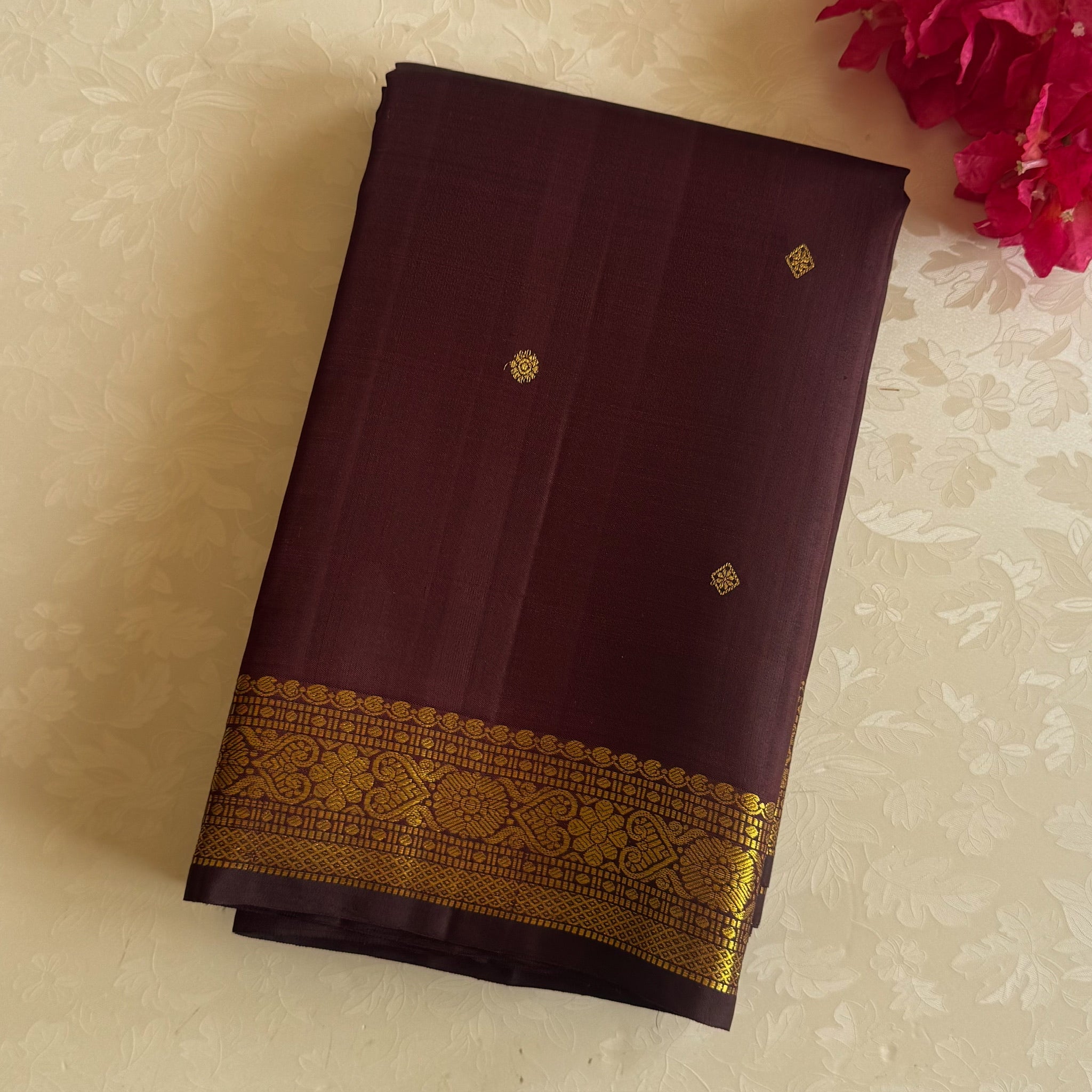 Deep Plum Silk Saree Gold Brocade Heavy Zari Wedding Wear
