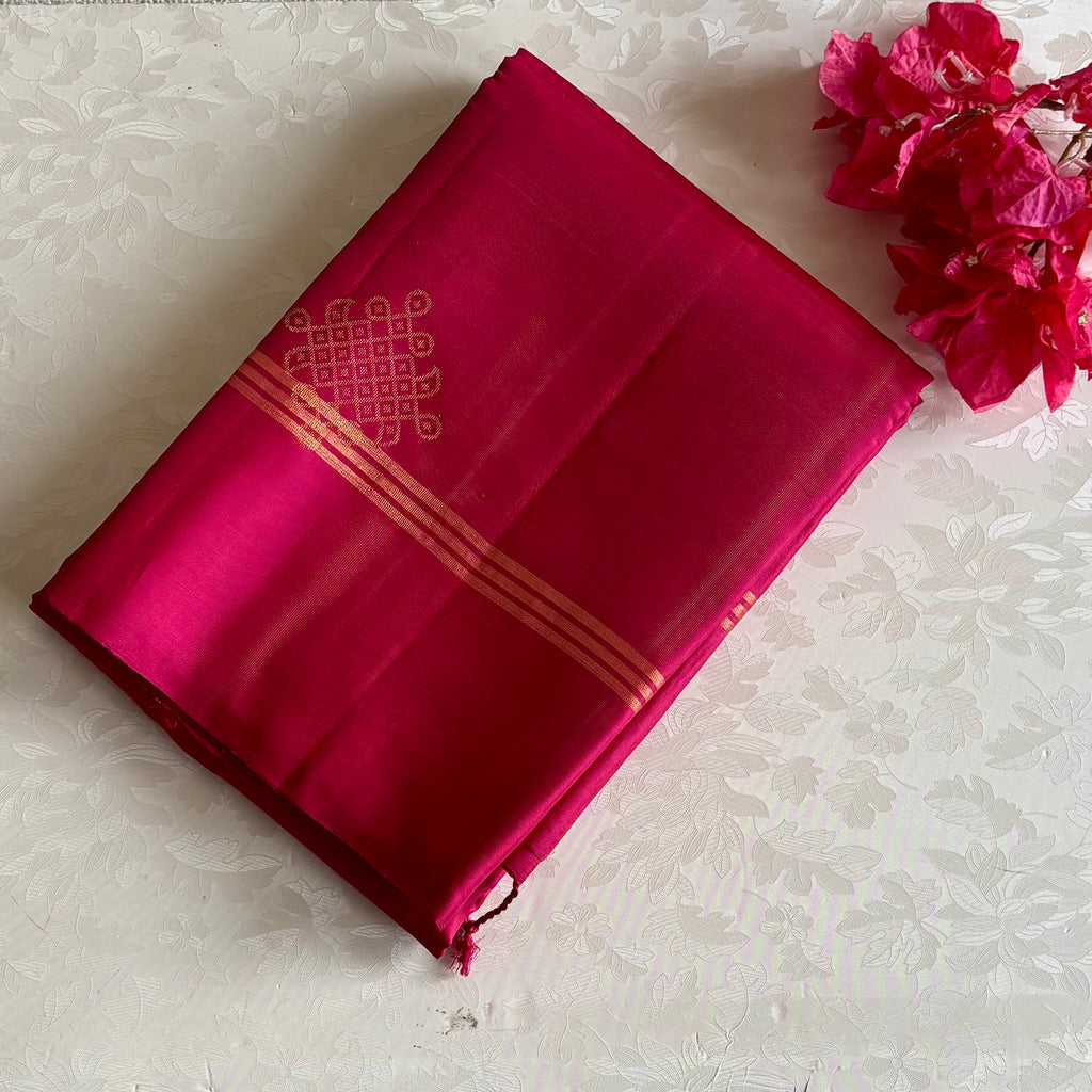 Cherry Pink Designer Pure Silk Saree With Kollam Gold Zari