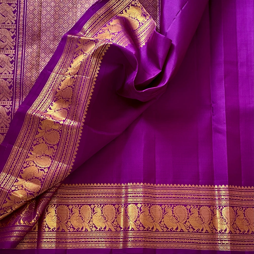 Royal Magenta Kanjeevaram Pure Zari Silk With Antique Gold Border