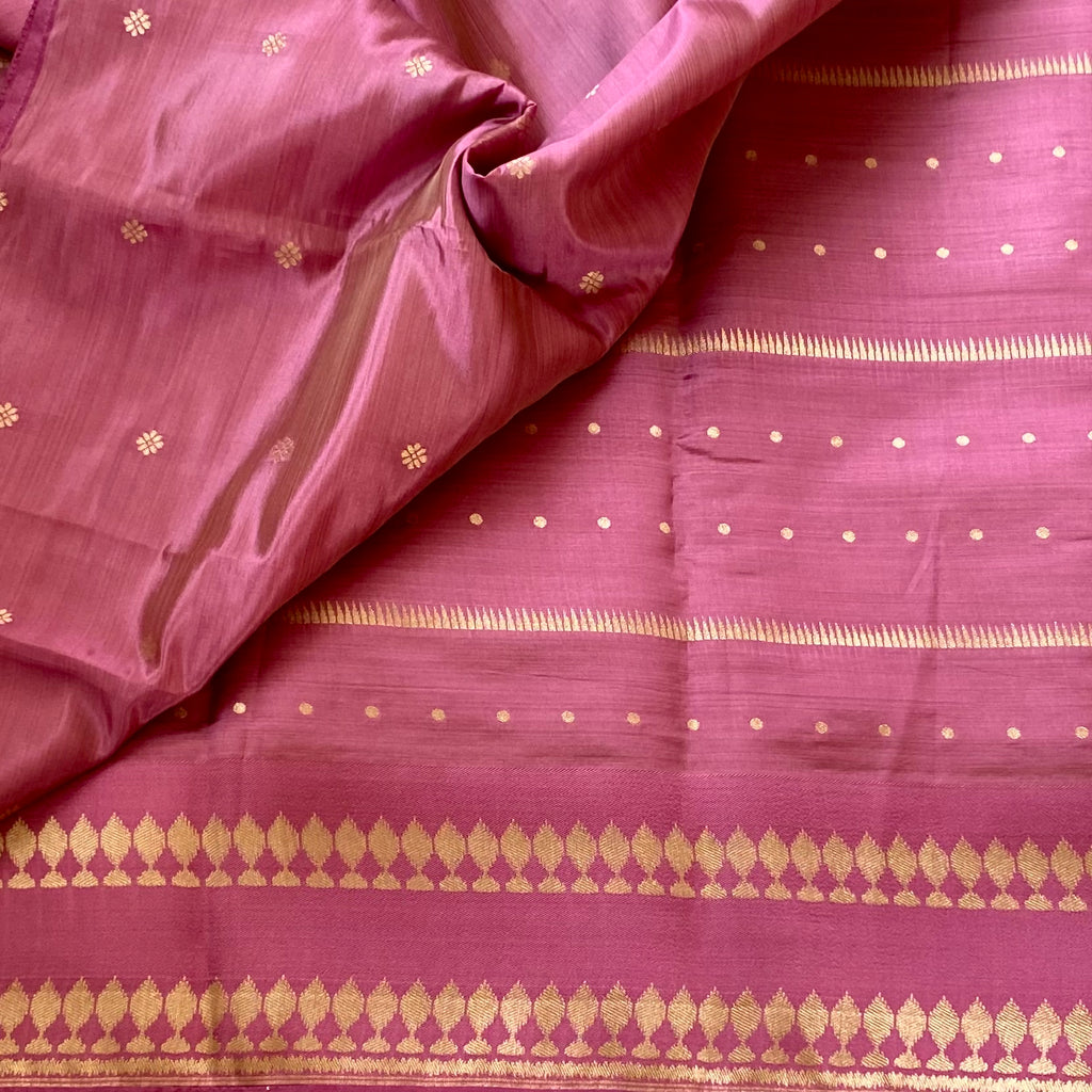 Deep Magenta Gold Woven Saree Tassel Pallu Broad Zari Border