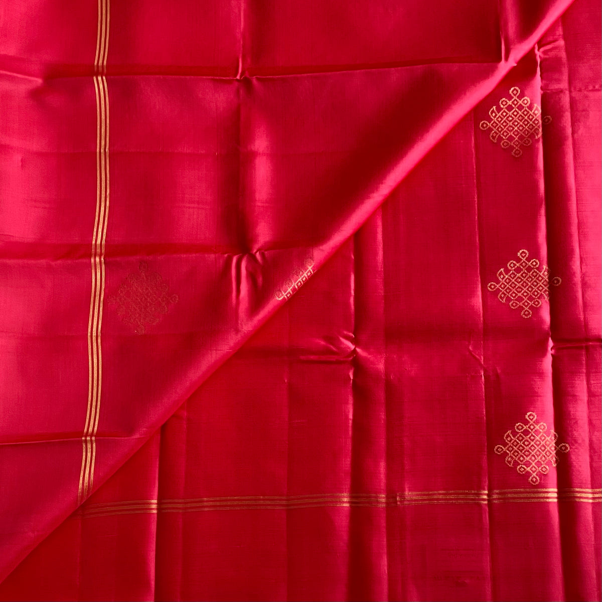 Rani Pink Designer Pure Silk Saree With Kollam Zari Butta