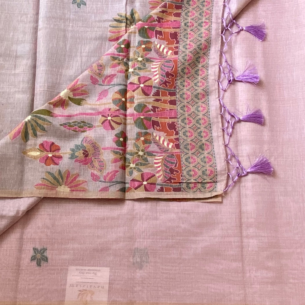 Elegant Lavender Floral Tassel Saree with Gold Thread Work Pallu