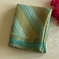 Aqua Gold Diagonal Striped Saree With Zari Border Pallu