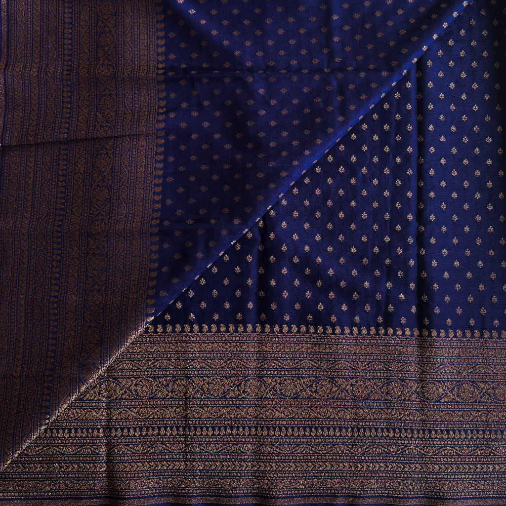 Royal Blue Zari Woven Banarasi Crepe Silk with Antique Zari buttas