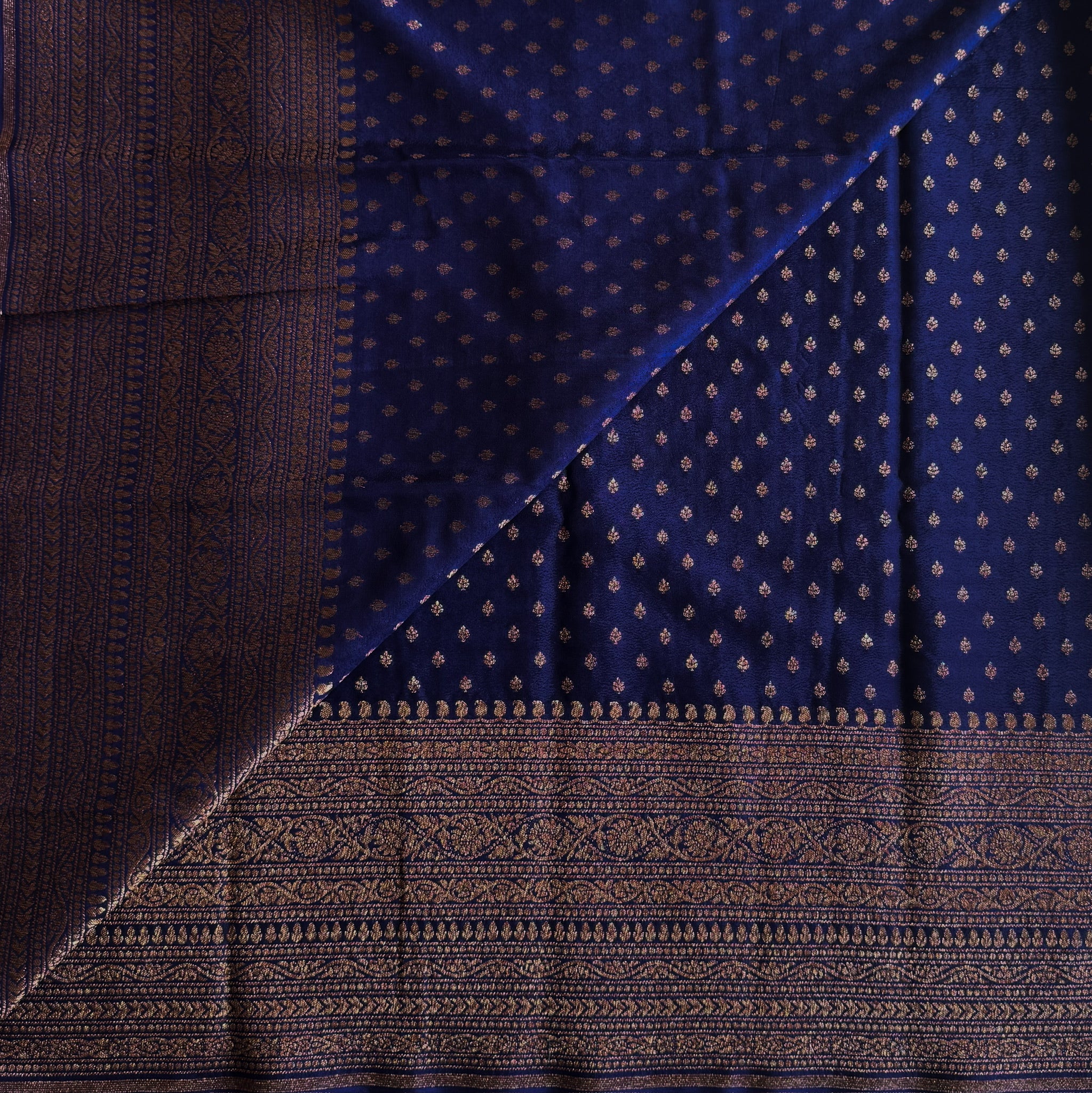 Royal Blue Zari Woven Banarasi Crepe Silk with Antique Zari buttas