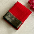 Crimson Red Silk Saree Antique Gold Pallu Forest Green Border