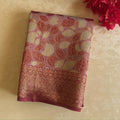 Magenta Brocade Leaf Motif Saree With Antique Gold Zari
