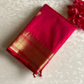 Rani Pink Designer Pure Silk Saree Antique Gold Border Buti Grid
