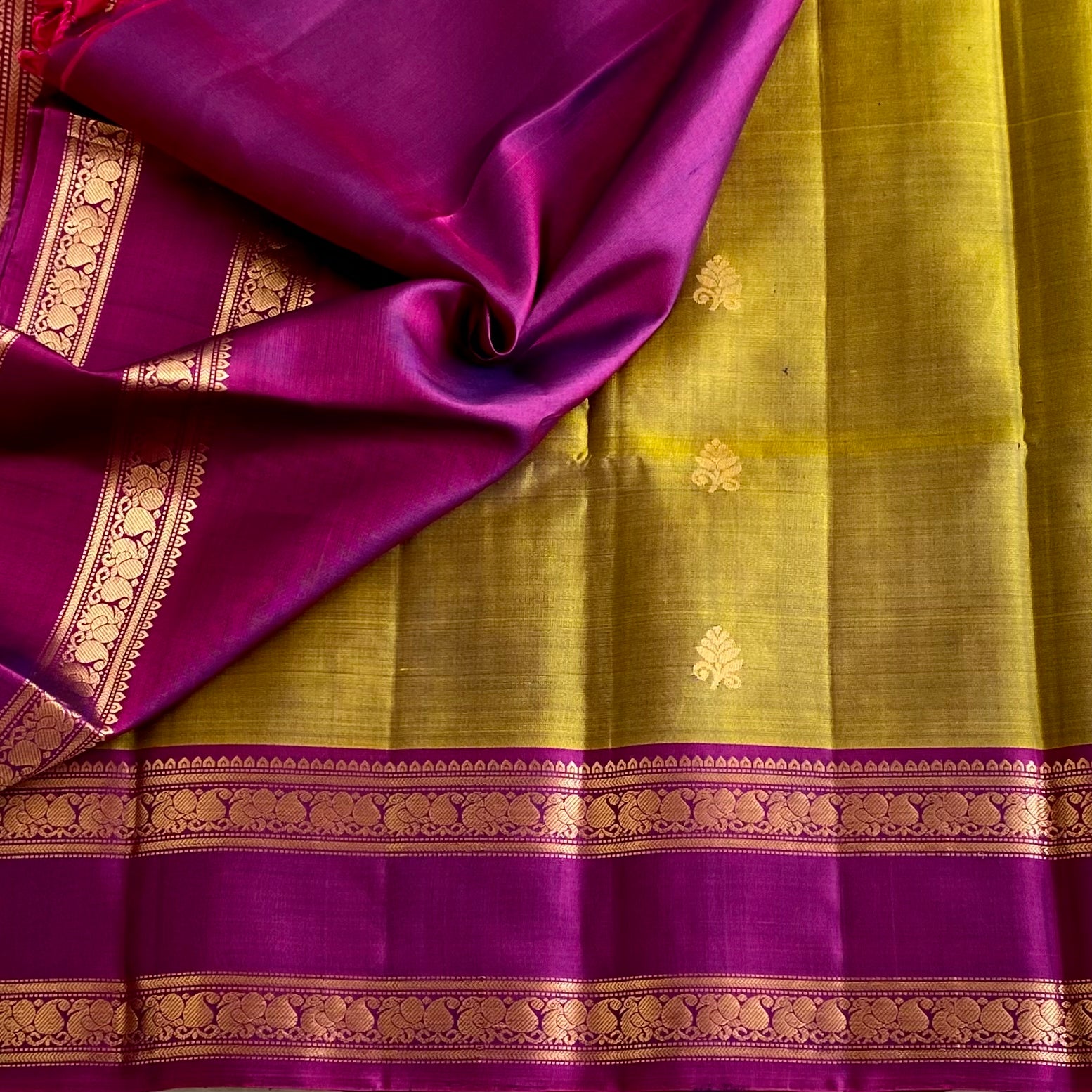 Magical Olive Mustard With Magenta Retta Petta Borders