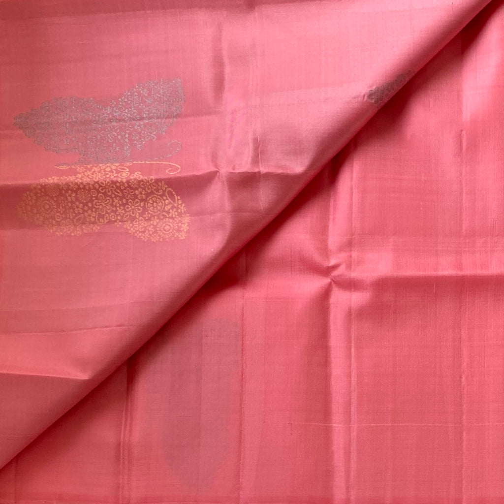 Rose Pink Silk Saree with Emerald Green Pallu and Zari