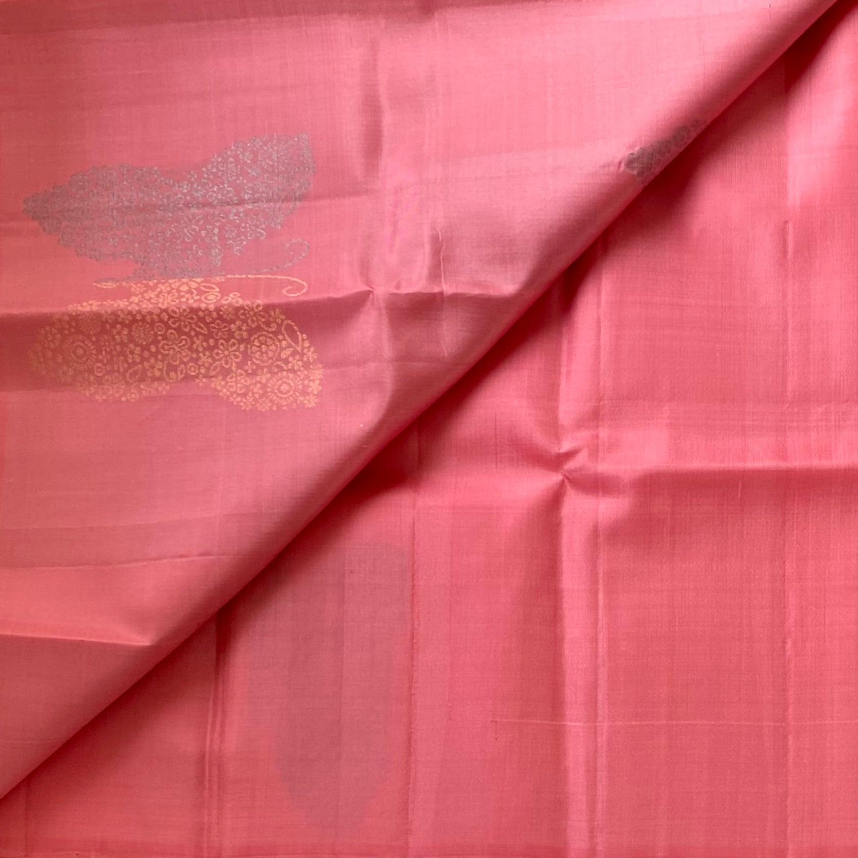 Rose Pink Silk Saree with Emerald Green Pallu and Zari