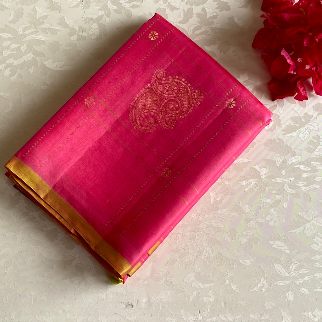 Rani Pink Designer Pure Silk Saree With Lime Green Border