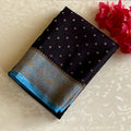 Gorgeous Black Banarasi Crepe Silk Saree With Turquoise Blue Border