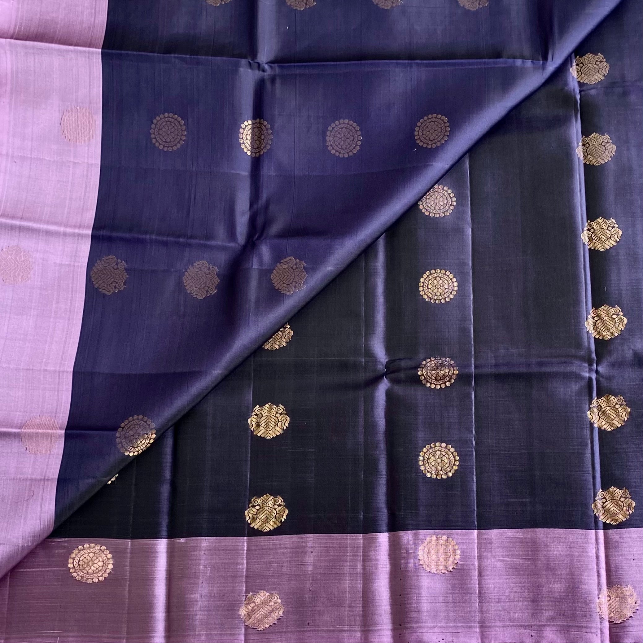 Deep Bluish Purple Designer Pure Silk Saree With Metallic Mauve