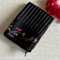 Jet Black Soft Tussar With Stripes & Designer Embroidered Borders