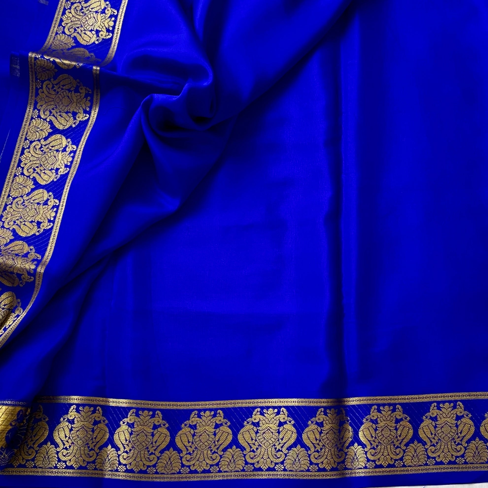 Cobalt Blue Silk Saree Gold Zari Border Traditional Festive Wear