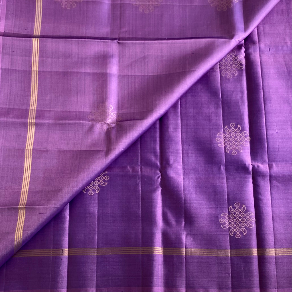 Metallic Deep Lavender Designer Pure Silk Saree With Kollam Zari Weave