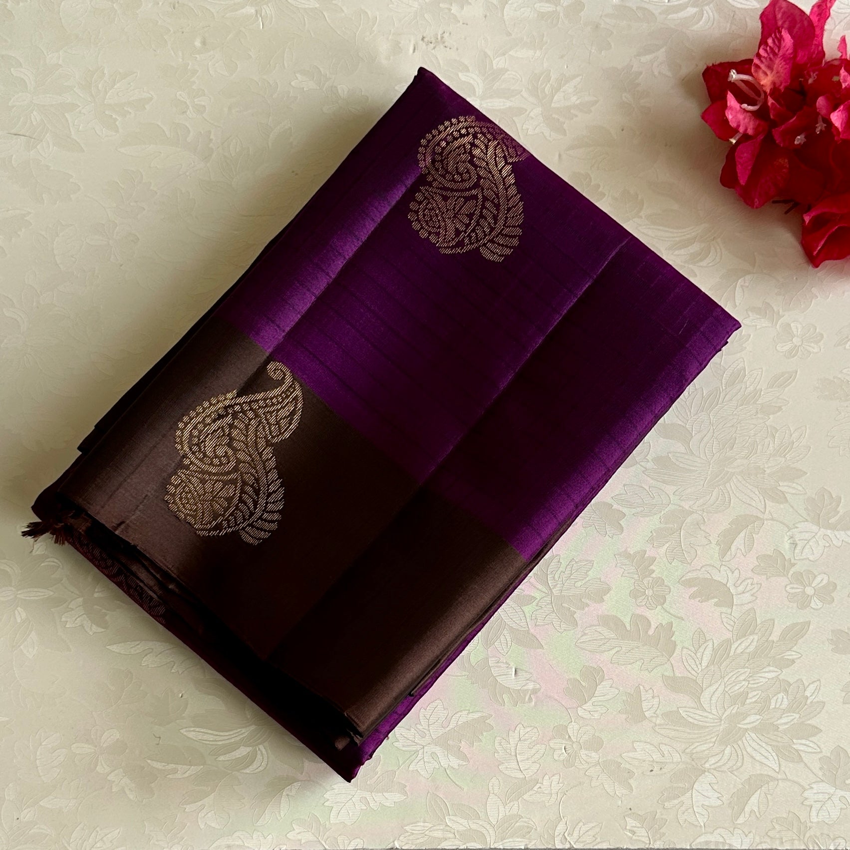 Deep Wine Magenta Designer Pure Silk Saree With Chocolate Brown Pallu
