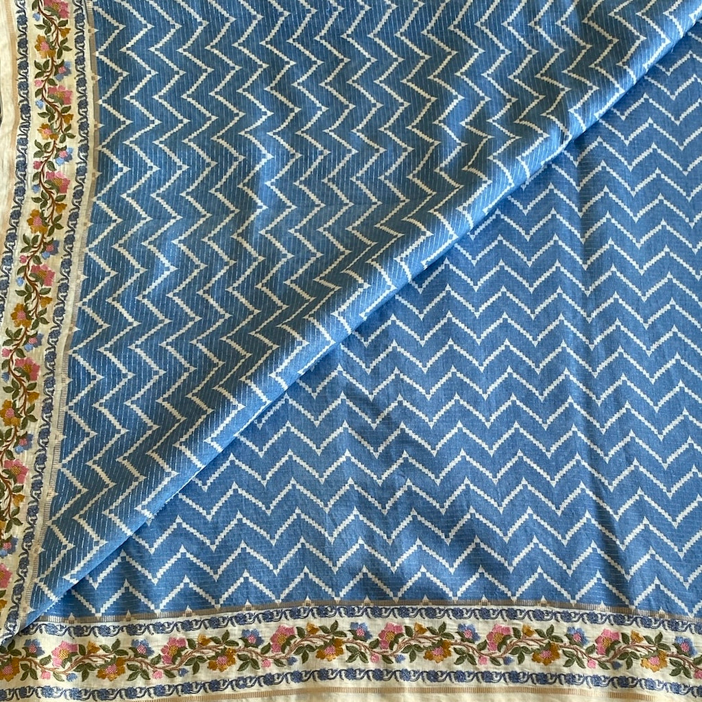 Sky Blue Soft Tussar Silk Saree With Cream Beige Pallu