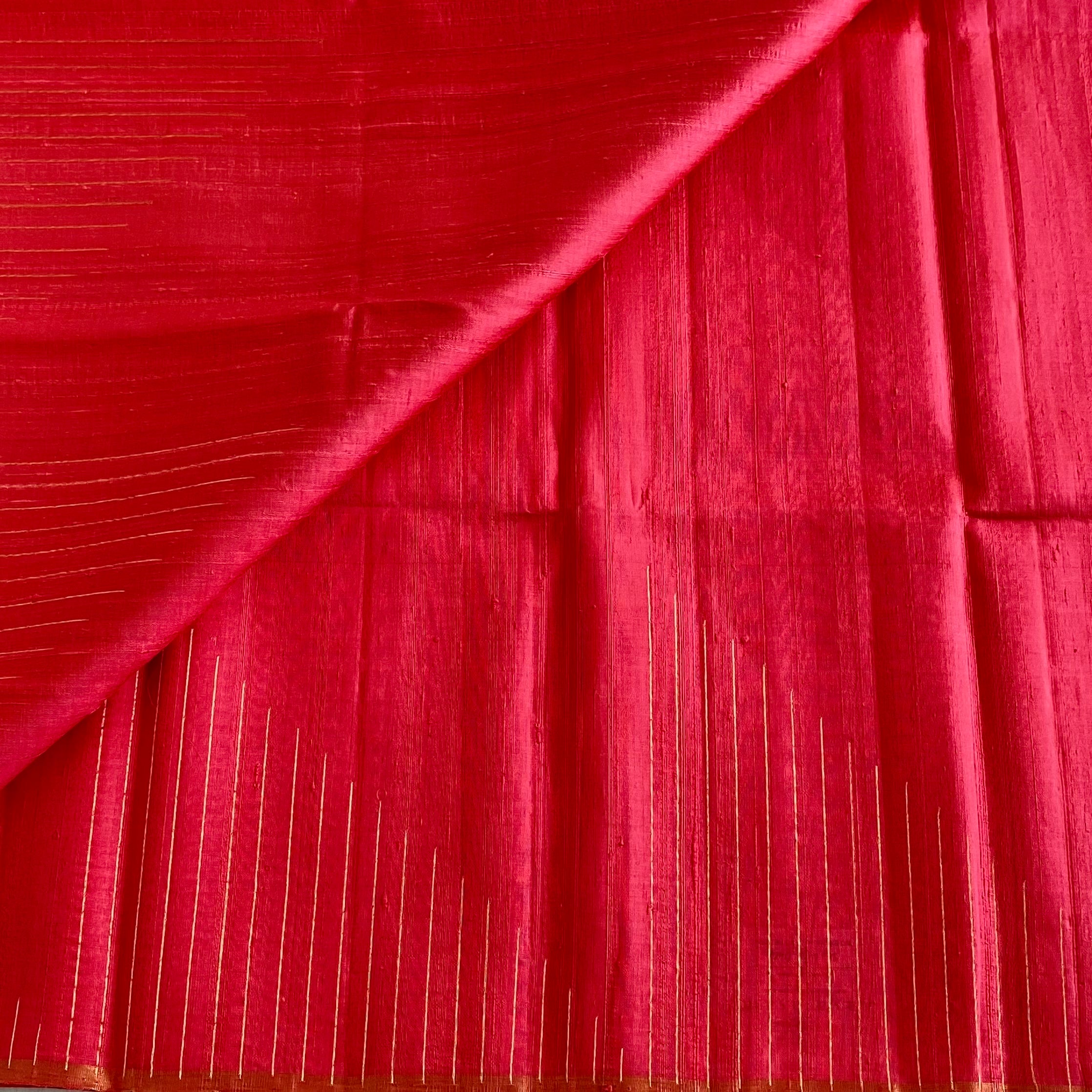 Peach Pink Designer Pure Raw Silk Saree With Jet Black Pallu Gold Stripes