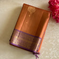 Mesmerising Subtle Rust Orange With Metallic Lavender Designer Pure Silk