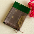Emerald Green Woven Saree Silver Pallu Gold Zari Floral Buti