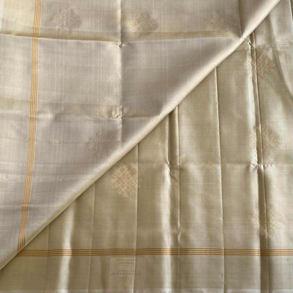 Champagne Beige And Golden Yellow Designer Kollam Pure Silk Saree With Jaal Pallu
