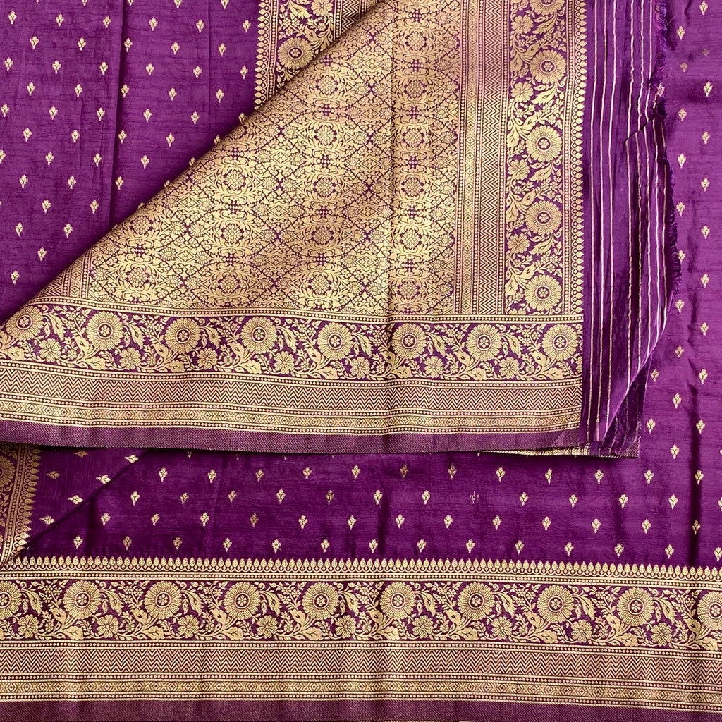 Royal Purple Soft Crepe Silk Saree With Antique Gold Brocade Pallu
