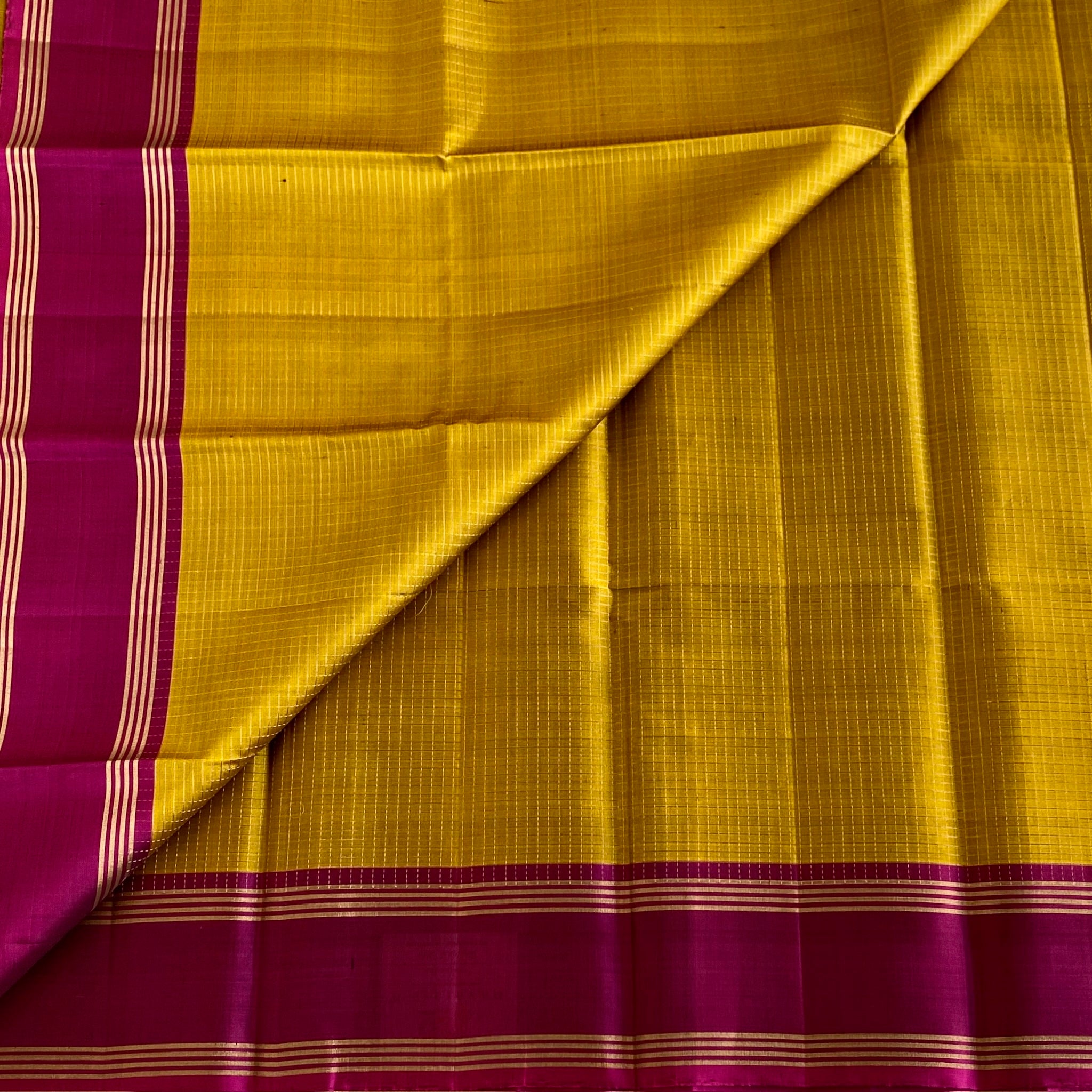 Mustard Yellow Designer Pure Silk Saree With Magenta Pallu