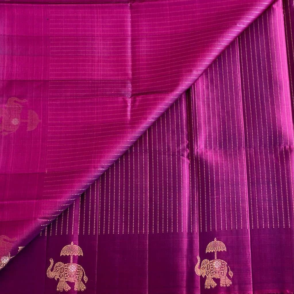 Dual Shaded Magenta Designer Pure Silk Saree With Metallic Gold Pallu