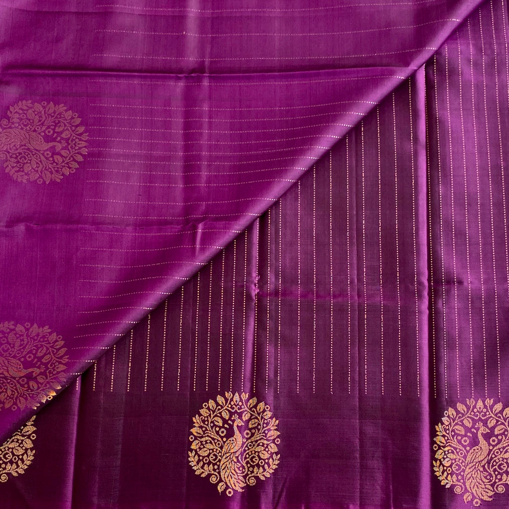 Grape Purple Designer Pure Silk Saree With Metallic Gold Brocade Pallu