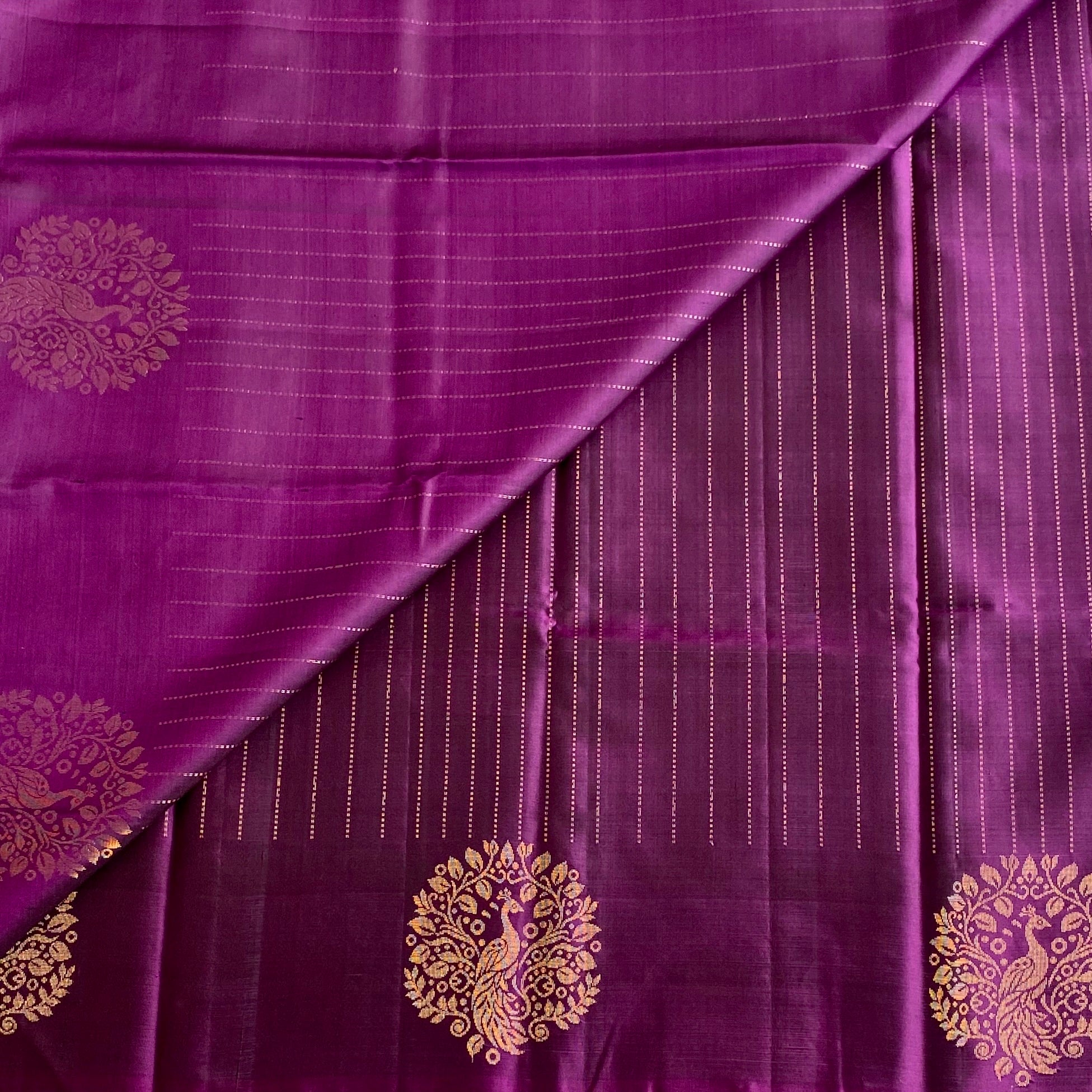 Grape Purple Designer Pure Silk Saree With Metallic Gold Brocade Pallu