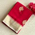 Cherry pinkish red with pearl designer soft crepe silk
