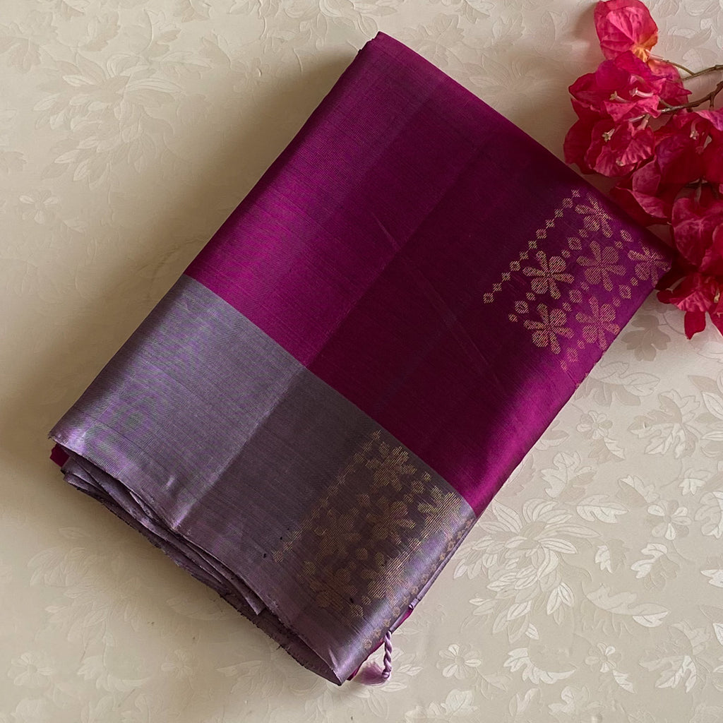 Magenta Pure Silk with rare greyish lavender with zari woven pallu