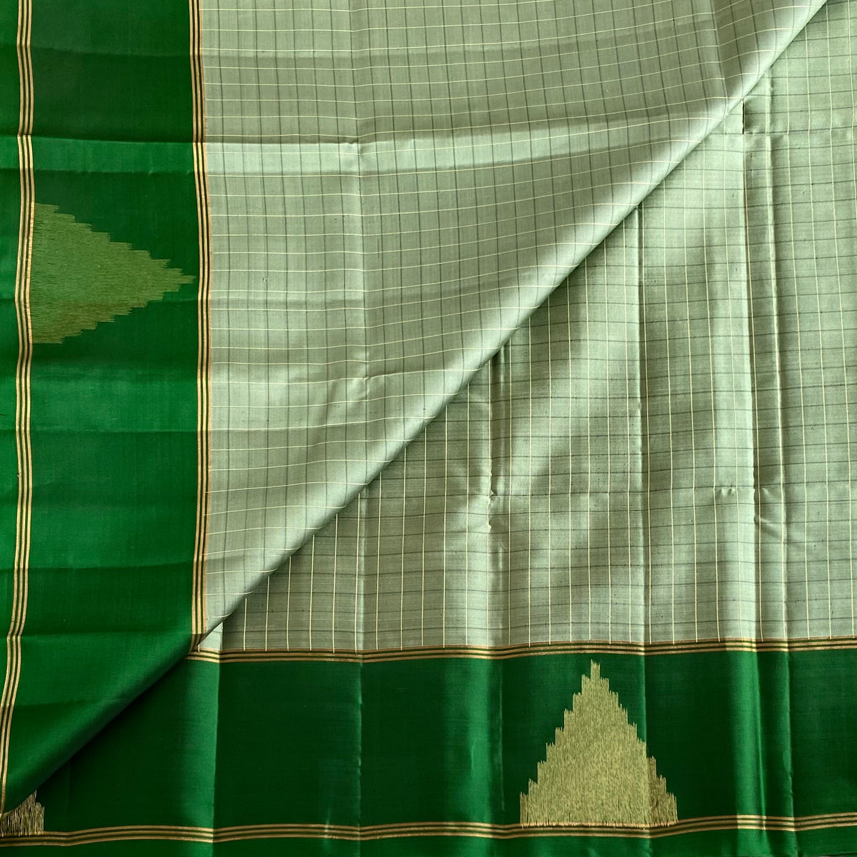 Rare Sage Green Designer Pure Silk Saree With Emerald Green Pallu