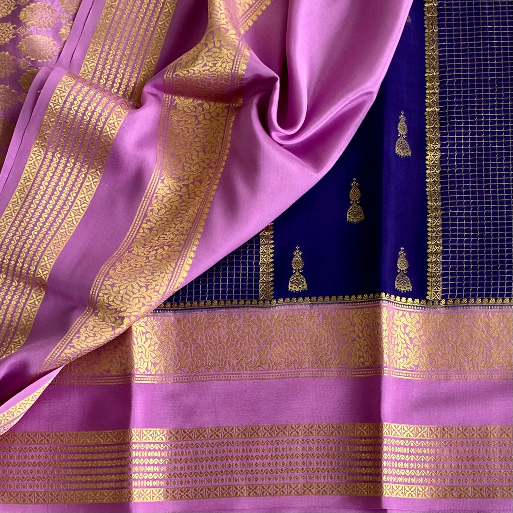 Mauve Pink Mysore Crepe Silk Saree With Royal Blue Pallu