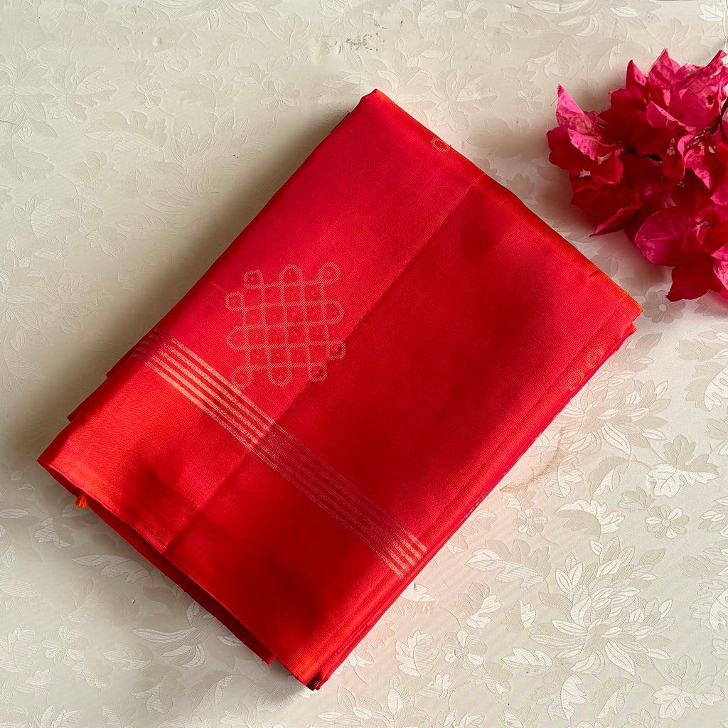 Rani Pink Designer Pure Silk Saree With Vermilion Red Pallu