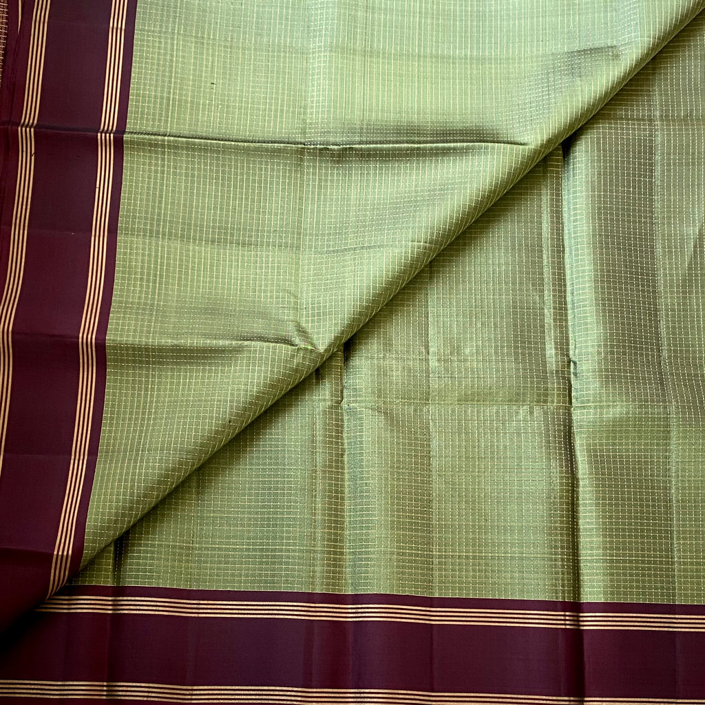 Rare Olive Beauty with checkered Wine maroon handwoven pure silk stunner